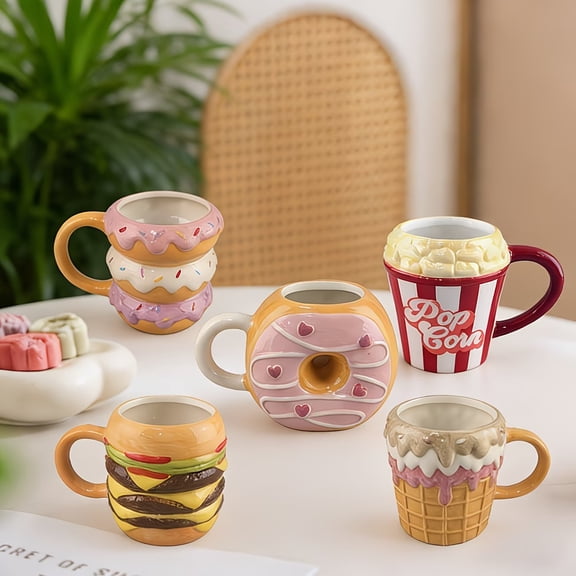 Valentine's Day Donut Burger Ice Cream Cone Shaped Mug - Fun Ceramic Coffee Cup for Quirky Breakfast Treats