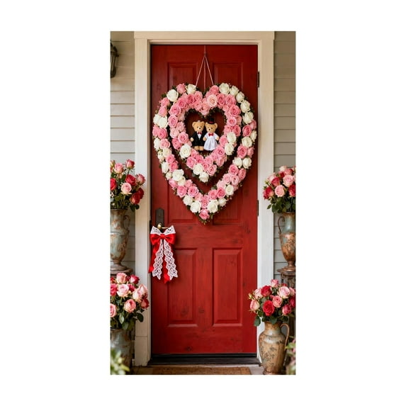 Valentine's Day Door Cover Banner, Large Fabric Heart Pattern for Party Supplies, Hanging Outdoor Indoor Background, 35 X 72 inch