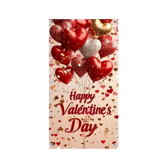 Valentine's Day Door Curtain Decoration, Love Heart Hanging Flag for Doorway, Romantic Party Atmosphere Decor, Door Frame Cover for Anniversary Wedding Party Decorations,C