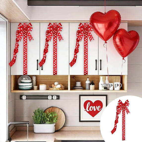 Valentine's Day Door Decoration Romantic Bow with Heart Patterns for Gate Indoor Party Backdrop Holiday Decor, Size 78.7 inches