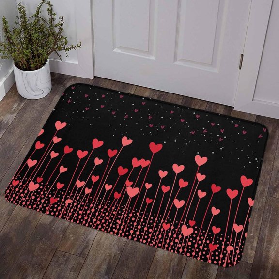 Valentine's Day Door Mat 16" x 24" Indoor/Outdoor Rug for Entry Way, Red Pink Love Heart Night Starry Sky Romantic Doormat Front Door Rug Heavy Duty Welcome Mat, Non Slip Rubber Back for Garden Patio