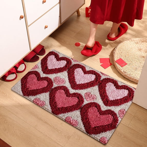 Valentine's Day Door Mat Faux Wool Welcome Doormats Non-Slip Front Door Rugs for Entrance Porch Spring Outdoors Decor 16*24in B