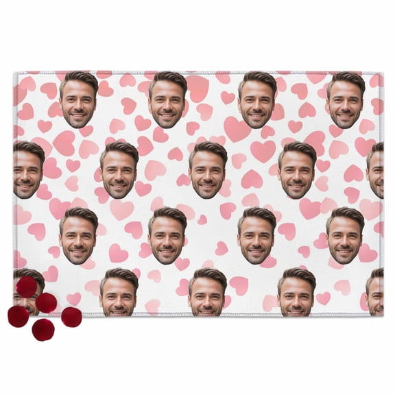 Valentine's Day Door Mat Funny Man Smile Face Picture Pink Love Heart Non Slip Absorbent Entrance Mat Washable Low Profile Indoor Doormat for Front Door Entryway Entry 16"x24"