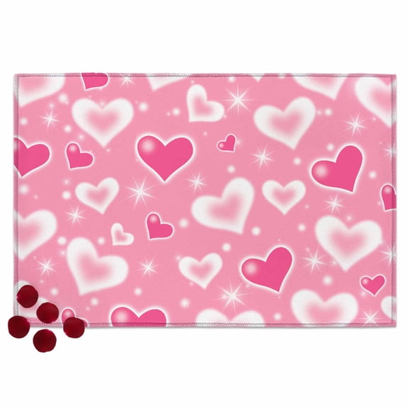 Valentine's Day Door Mat Pink and White Shining Love Heart Non Slip Absorbent Entrance Mat Washable Low Profile Indoor Doormat for Front Door Entryway Entry 16"x24"