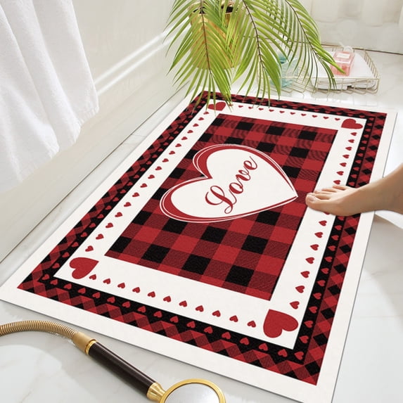 Valentine‘s Day Doormat 16x24 Inch - Non-Slip Rubber Backing, Super Absorbent & Machine Washable Front Door Mat for Indoor/Outdoor Red