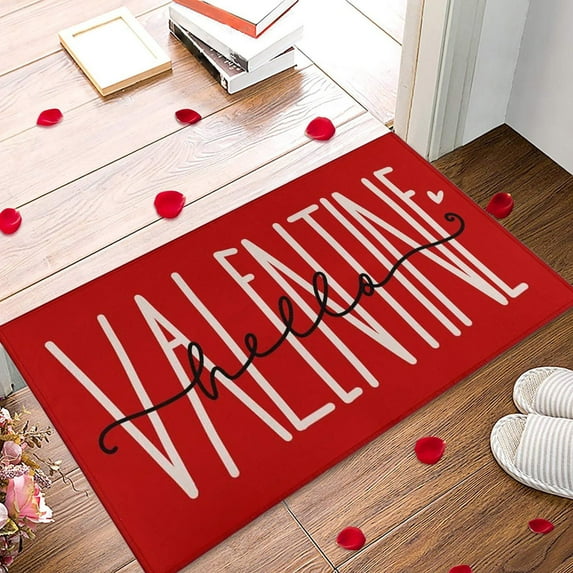Valentine's Day Doormat Heart Pattern Entrance Mat Large Decorative Bathroom Rugs Non Slip Red Heart Doormat Washable Welcome Mats for Indoor Outdoor Decoration, 20 x 31 Inch