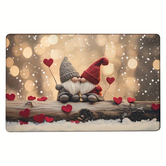 Valentine's Day Doormat, Non-Slip Washable Flannel Rug, Cute Heart Dwarf Elf Design for Indoor Outdoor Entrance, Living Room, Bathroom, Anniversary Decor