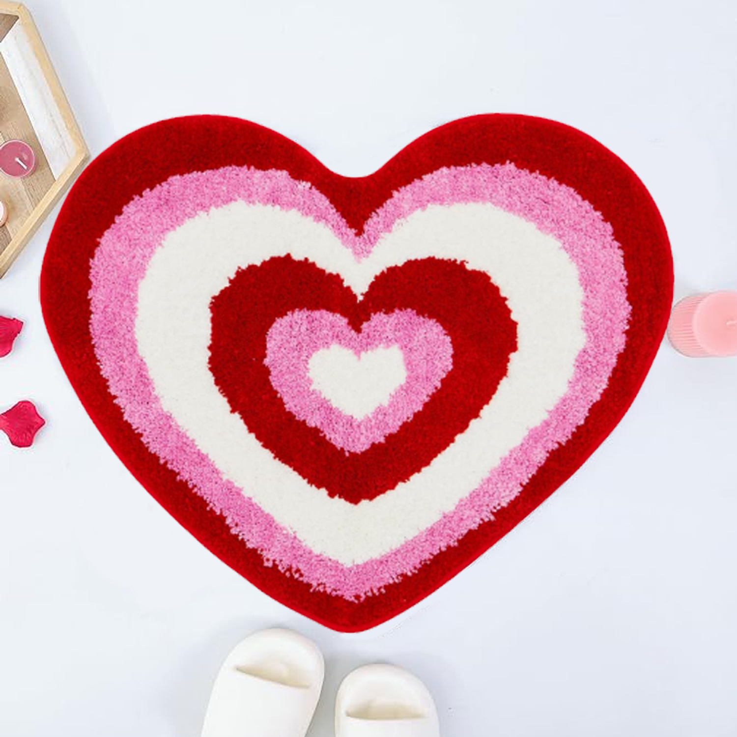 Valentine's Day Doormat Red Pink Heart Rug Non Slip Decorative Bath Mat Entrance Carpet