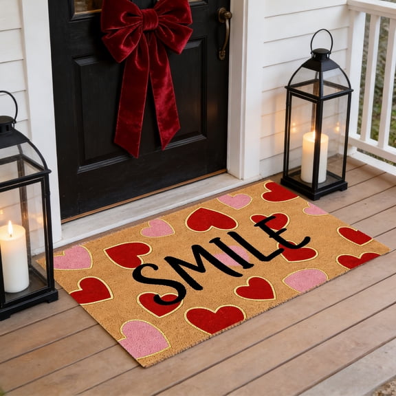 Valentine‘s Day Doormat Welcome Floor Red Heart Rubber Outdoor Rugs Non Slip Love Doormat for Front Porch Decor Home Entrance Indoor Outdoor(15.7 x 23.6 Inch)