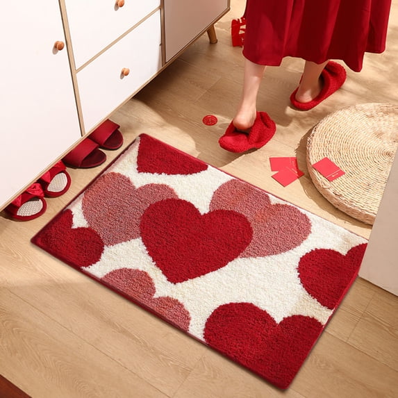 Valentine‘s Day Doormat Welcome Floor Red Heart Rubber Outdoor Rugs Non Slip Love Doormat for Front Porch Decor Home Entrance Indoor Outdoor