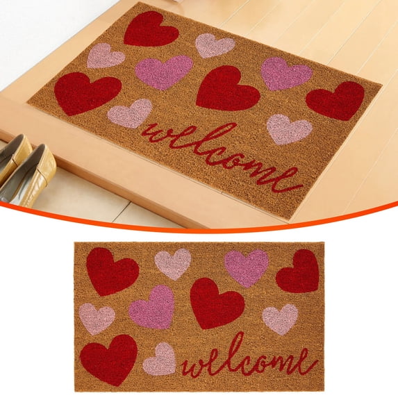 Valentine's Day Doormat,Welcome Front Door Mat Red Love Heart Welcome Floor Mat Durable Floor Mat Holiday Door Rug Non Slip Rugs for Bathroom Home Entrance, Outside Entry, Yard, Floor, Patio(40*60cm)