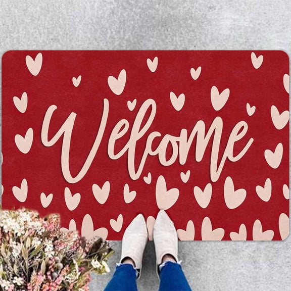 Valentine's Day Doormats Red Heart Door Mats Outdoor Welcome Matt Layered Front Door Rugs Non Slip Floor Mats for Porch Entryway Indoor Outdoor Anniversary Wedding Decoration, 16" x 24" Inch
