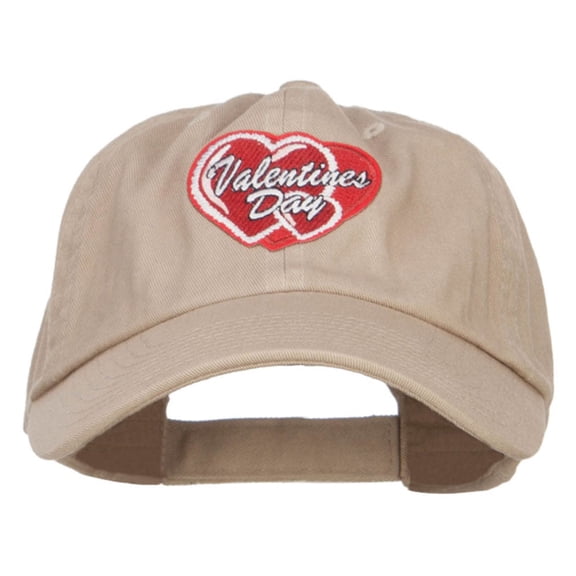 Valentine's Day Double Hearts Patched Low Cap - Khaki OSFM