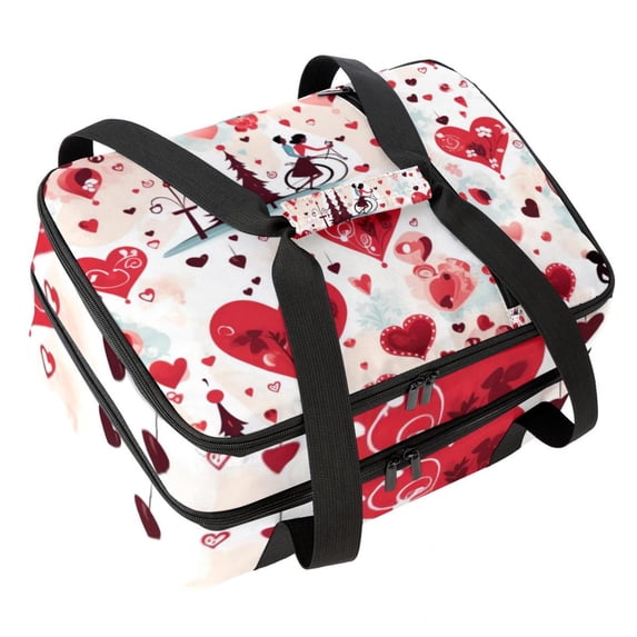 Valentine's Day Double Layered Insulated Lunch Bag with Two Compartments, Large Capacity, Handheld Portable Lunch Bag for Refrigerated Meals - 7.1x11.4x16.1 Inches