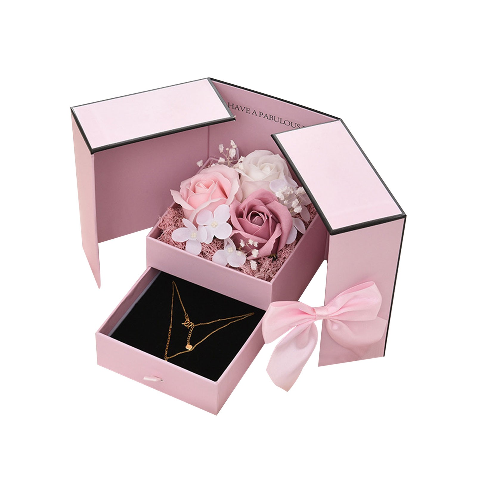 Valentine's Day Double Open Door Rose Jewelry Gift Box Bow Eternal