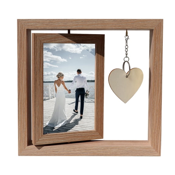 Valentine's Day Double-Sided Rotating Picture Frame, 8x6 Inch Wooden Frame with Mat, Wall Mount or Tabletop Display, for Family Photos Gift