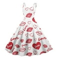 thumbnail image 1 of Valentine's Day Dress for Women Sleeveless Spaghetti A Line Strap Dresses Print Casual Scoop Neck Midi Summer Sundress Watermelon Red XL, 1 of 6