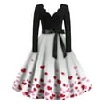 thumbnail image 1 of Valentine's Day Dresses for Women Long Sleev Vintage Floral Print V-Neck A-Line Cocktail Party Dress with Belt White M, 1 of 3