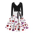 thumbnail image 1 of Valentine's Day Dresses for Women Long Sleev Vintage Love Heart Print V-Neck A-Line Cocktail Party Dress with Belt Purple M, 1 of 4
