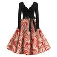 thumbnail image 1 of Valentine's Day Dresses for Women Long Sleev Vintage Love Heart Print V-Neck A-Line Cocktail Party Dress with Belt Vermilion 2XL, 1 of 3