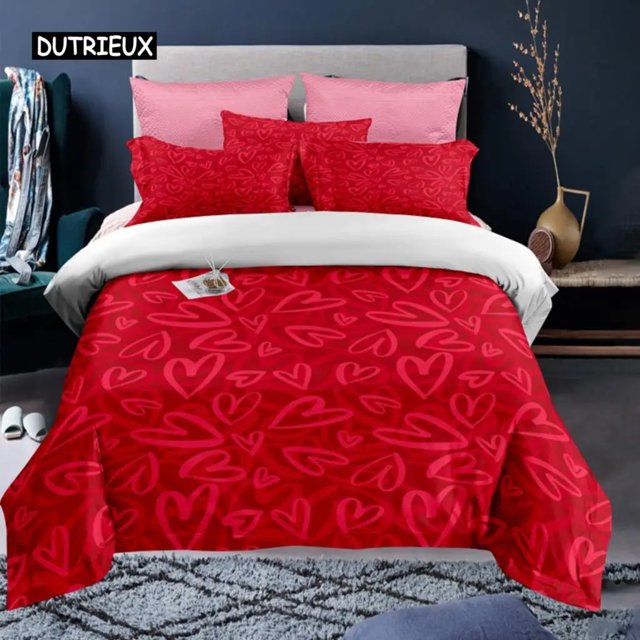 Valentine's Day Duvet Cover Set Red Rose I Love You Pattern King Size