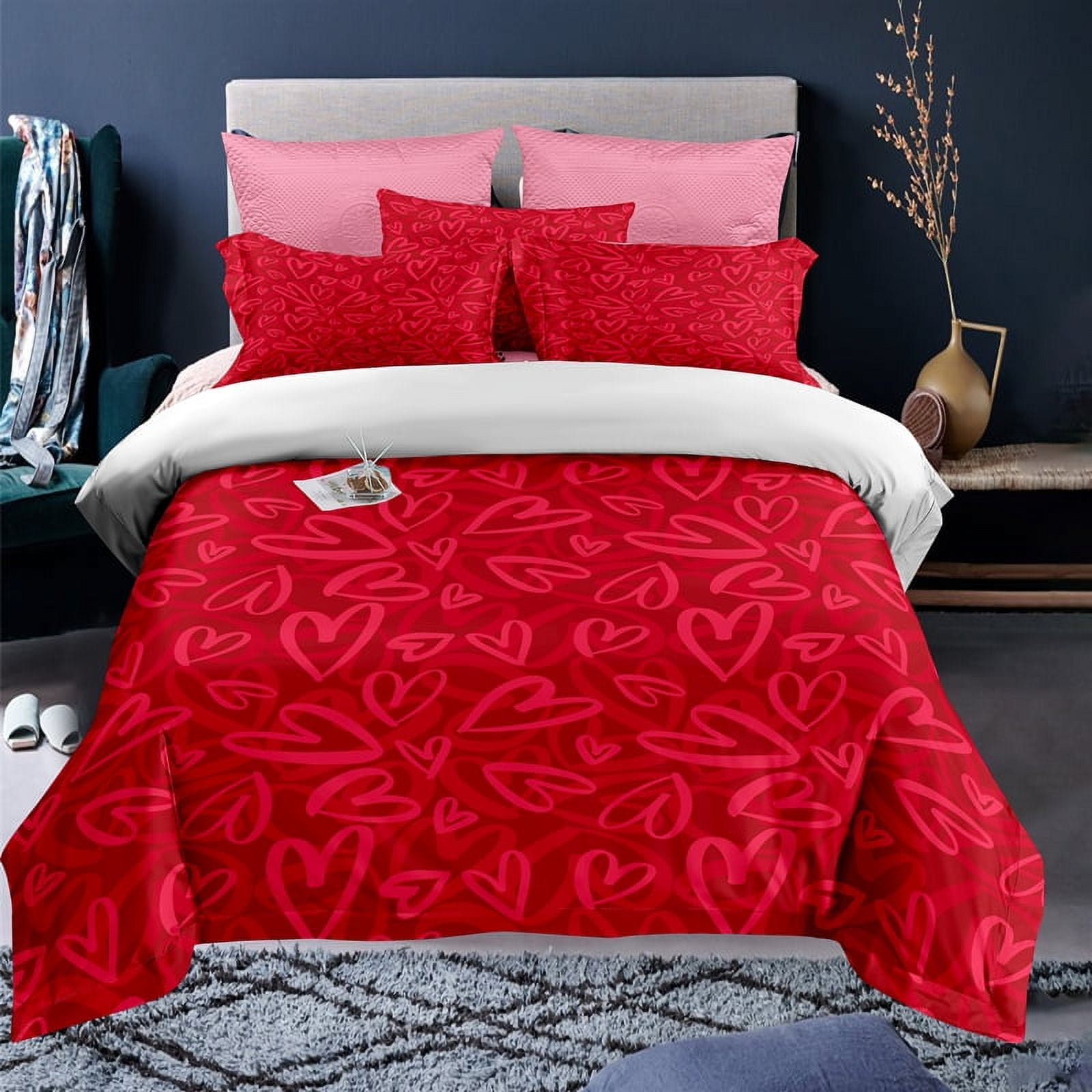 Valentine's Day Duvet Cover Twin Full Queen King Size,Red Rose Floral