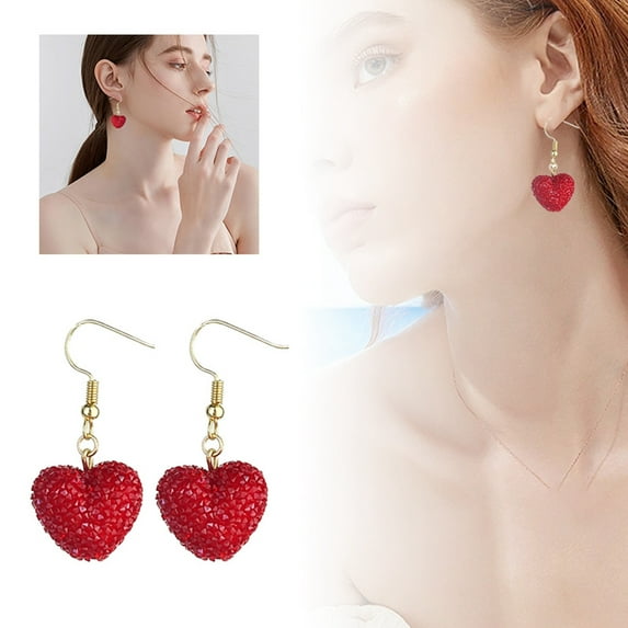 Valentine‘s Day Earrings for Women Gift for Her Girlfriend Wife | Sparkly Heart Dangle Drop Earrings | Love Heart Shape Jewelry | Holiday Party Outfit Accessories