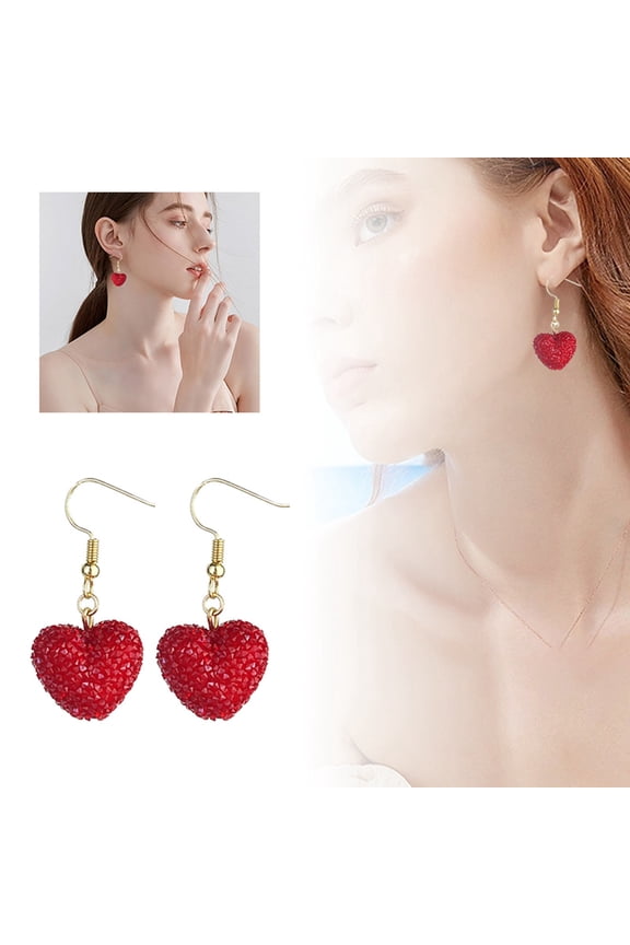 Valentine‘s Day Earrings for Women Gift for Her Girlfriend Wife | Sparkly Heart Dangle Drop Earrings | Love Heart Shape Jewelry | Holiday Party Outfit Accessories