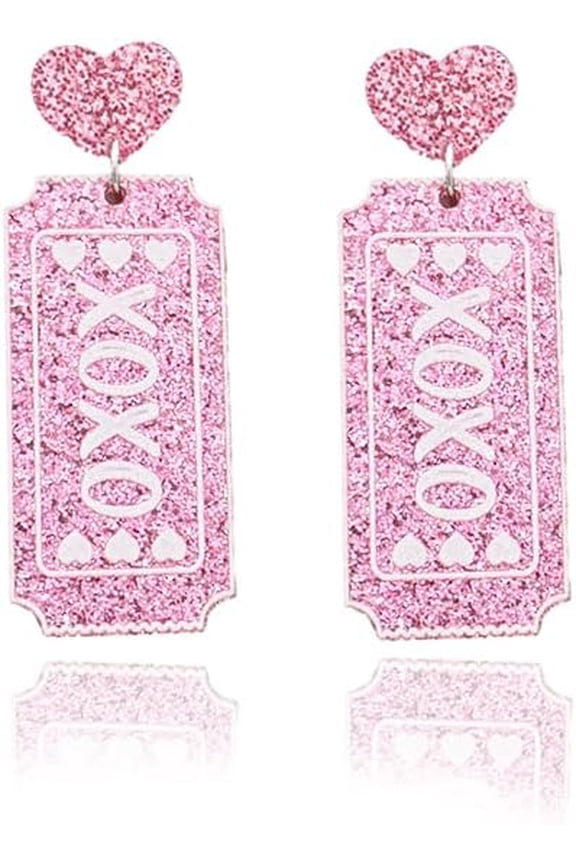 Valentine's Day Earrings Xoxo Love Heart Sparkle Acrylic Stud Earrings Fashion Jewelry Gift