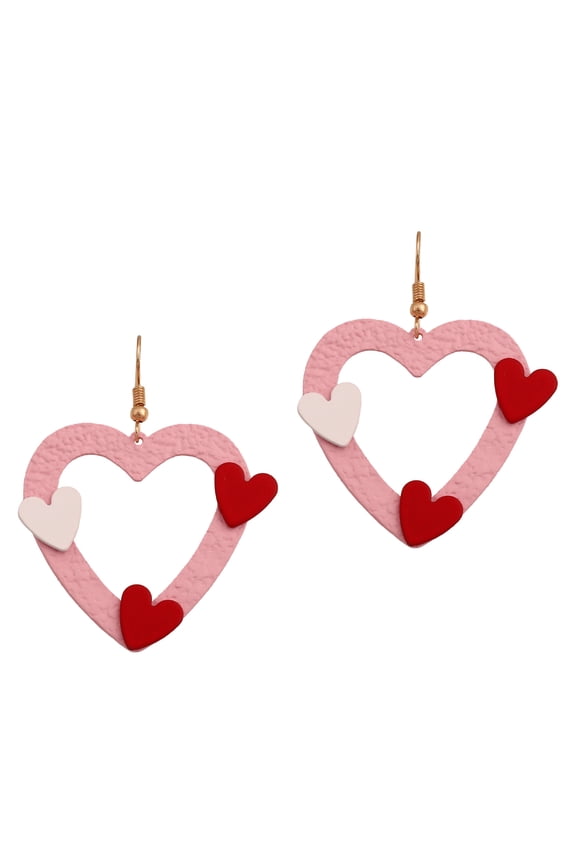 Valentine's Day Earrings for Women Glitter Acrylic Dangle Double Heart Fish Hook Pink Earrings
