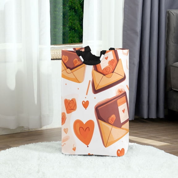 Valentine's Day Element Envelope Foldable Laundry Hamper 12.6x11x22.7in with Handles for Bathroom Bedroom Storage