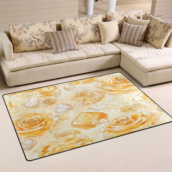 Valentine's Day Element Flowers Soft Polyester Area Rug 31''x20'', Non Slip, Memory Foam, Water Absorbent