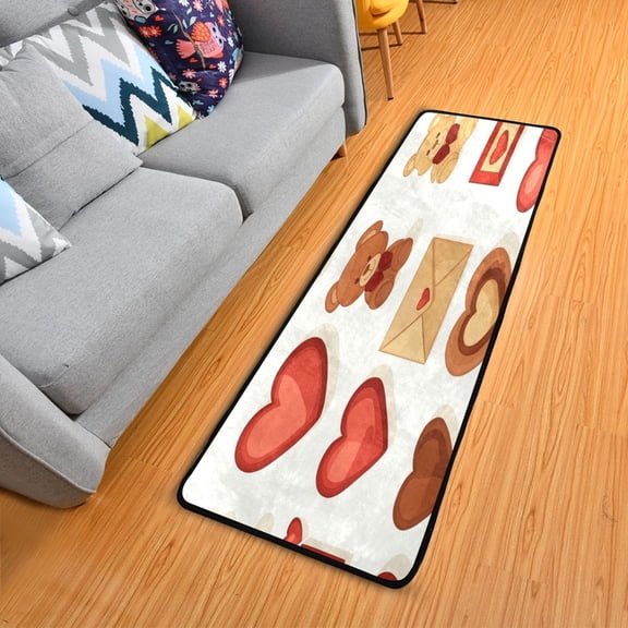 Valentine's Day Elements Long Area Rug 72" x 24" Non-Slip Polyester with Cotton Padding