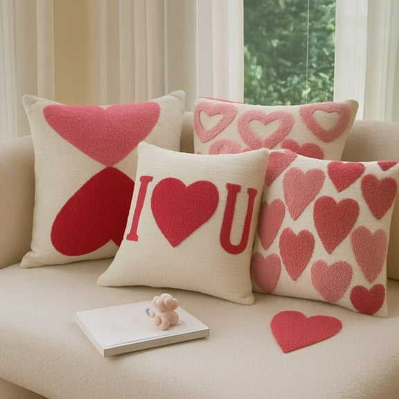 Valentine's Day Embroidered Heart Pillowcase - Soft Breathable Cushion Cover, Romantic Home Decor for Sofa & Bed, Washable Accent, for Christmas & Valentine's Day Love-Themed, 17.72*17.72in, A