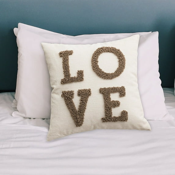 Valentine's Day Embroidered Throw Pillow Cover - 17.71x17.71 Inch Decorative White Pillow Case with Stay Cozy or Love Message, Boho Style for Couch Sofa Bed Living Room Bedroom Decor (1Pcs)