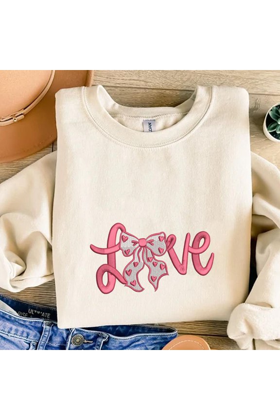 Valentine's Day Embroidery Design, Pink LOVE Embroidery , Valentine's Coquette Bow Machine Embroidery Patterns, Love Design Pes Dst