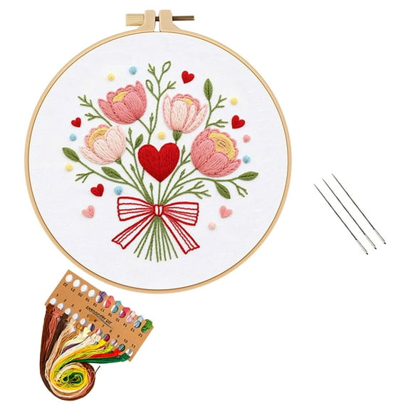Valentine's Day Embroidery Kit - 8" Valentine's Day Floral DIY Craft with Hoop,Cross Stitch Kit for Adults,DIY Needlepoint for Starters ,Handmade Romantic Gift
