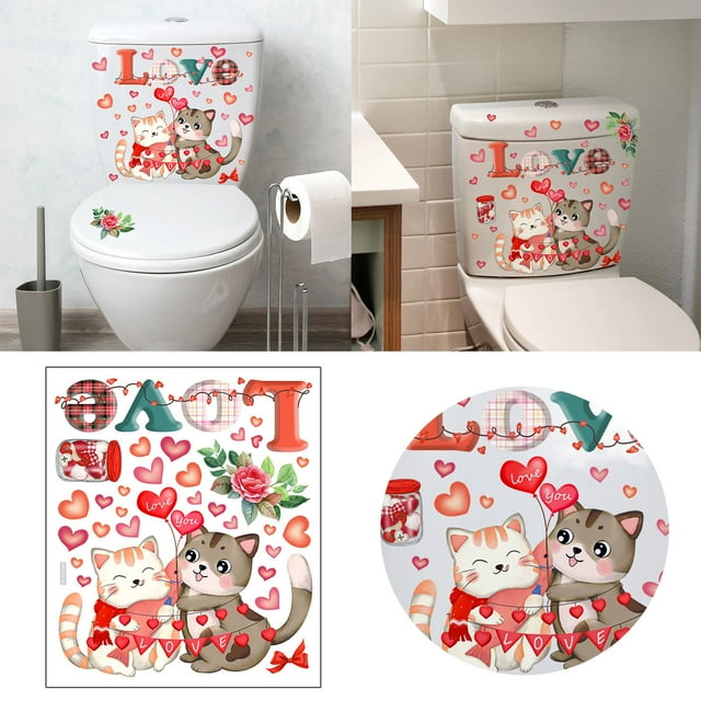 Valentine's Day English LOVE Cartoon Cat Love Toilet Stickers Bathroom