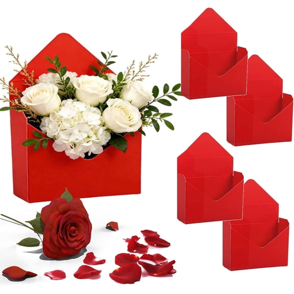 Valentine's Day Envelope Gift Box Set of 4 - Large Floral Bouquet Style Paper Storage Boxes for Love Letters, Cards, Keepsakes, Wedding, Anniversary and Party Decor