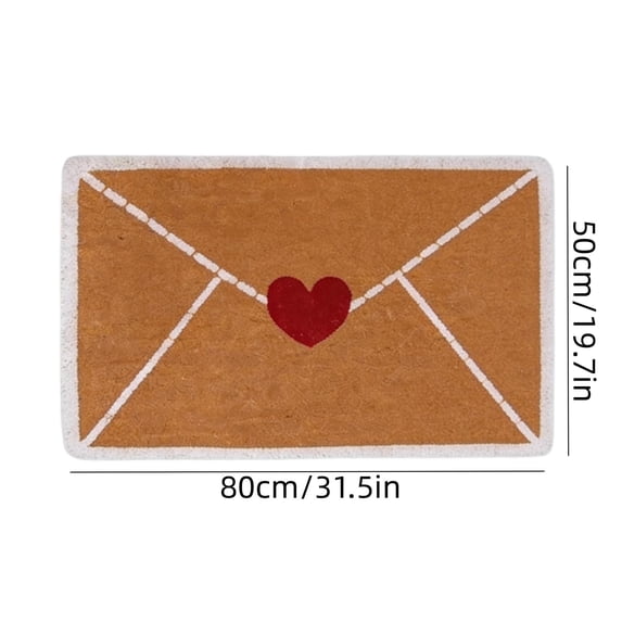 Valentine's Day Envelope Heart Artificial Coir Door Mat,Valentines Red Love Heart Welcome Floor Mats,Non-Slip Entrance Door Rugs for Indoor Outdoor Home Valentines Decor,Entrance Door Rugs Decor