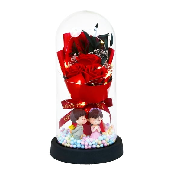Valentine's Day Eternal Rose Flower Bouquet with Glass Dome Soap Flowers Presents Box for Girlfriend Mother Wife Birthday and Holiday Gifts