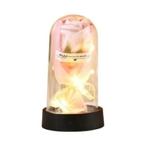 Valentine's Day Eternal Rose Gift Box with Glass Dome LED Lights Preserved Flower Rose Present for Her Girlfriend Wife Birthday Anniversary Creative Romantic Gift