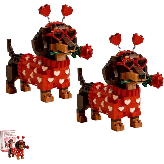 Valentine’s Day Exclusive Dachshund Brick Set – Buildable Dog Model with Heart Design, Cute Dog Building Blocks Toy, Valentine’s Day Gift & DIY Display Set