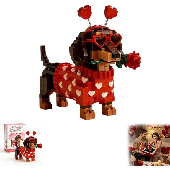 Valentine's Day Exclusive Dachshund Brick Set, DIY 3D Building Block Dog Model, Cute Wiener Dog Puppy Figure, Romantic Creative Gift for Dog Lovers, Couples & Adults