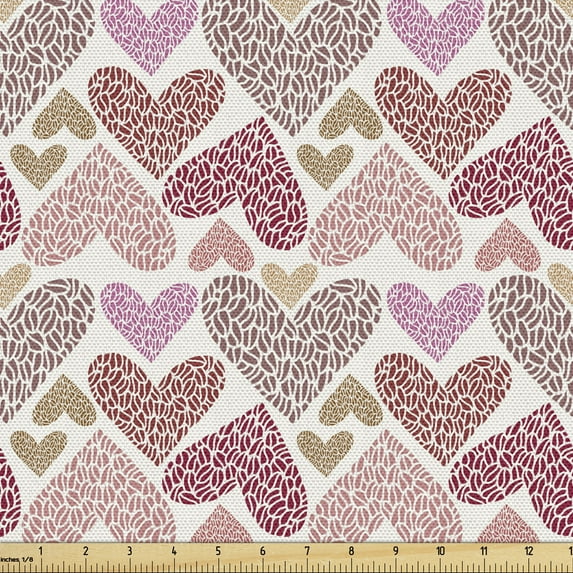 Ambesonne Valentine's Day Fabric by the Yard Upholstery, Random Heart Shapes, 3 Yards, Multicolor