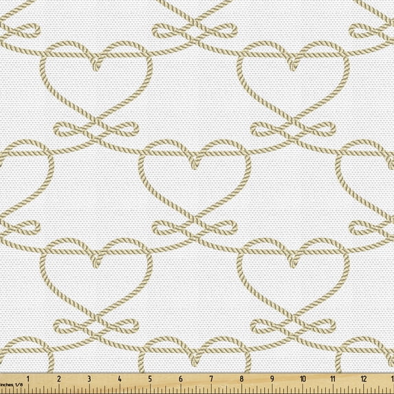 Valentine's Day Fabric by the Yard, Sailor Pattern of Rope Shaping Hearts Lovers Day Celebration Nautical Design, Decorative Upholstery Fabric for Chairs & Home Accents, Tan White by Ambesonne