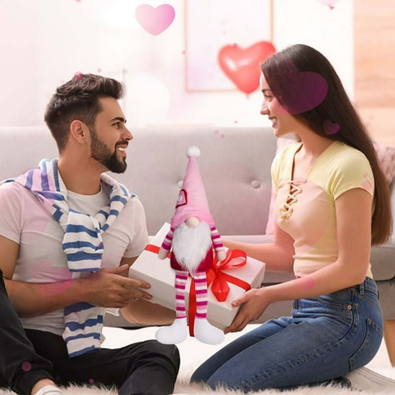 Valentine’s Day Faceless Doll, Cute Long Legs Rudolph Plush Ornament, Heart Theme Desktop Decoration for Romantic Holiday, Festival Home Decor and Gift for Couples and Friends