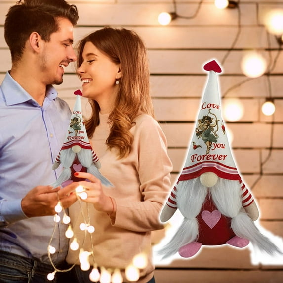 Valentine's Day Faceless Gnome Decor - Cute Ornament with Soft White Beard, Romantic Home/Tabletop Gift for Her/Him (28x12x8.5cm)