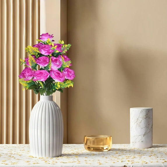 Valentine's Day Fake Flowers, 18 Head Artificial Roses Bouquet, Artificial Flowers Bouquet Wedding for Dinner Home Decor, Gift for Anniversary