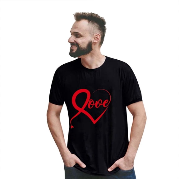 Valentine's Day Fashion Casual Print Crew Neck Short Sleeve T Shirt (man)